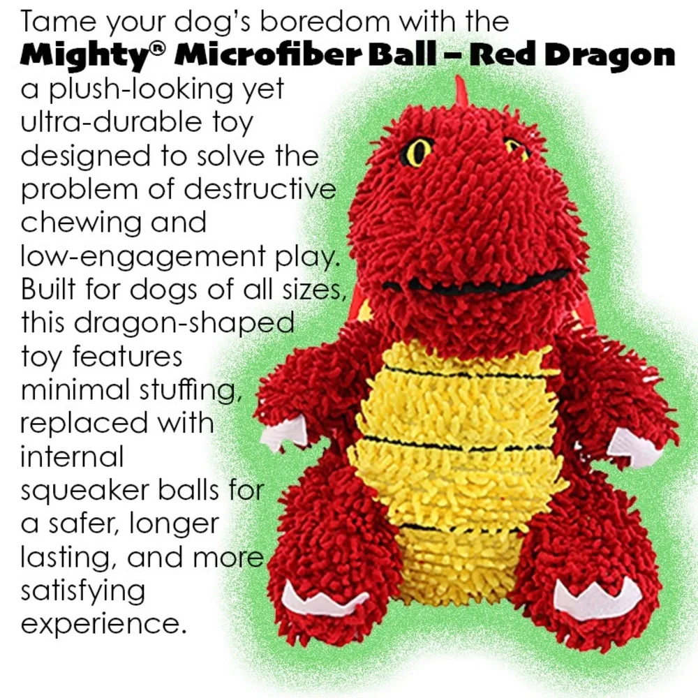 Mighty Toys Microfiber Ball Dragon Durable Squeaky Dog Toy Plus Dog Bags & Treat